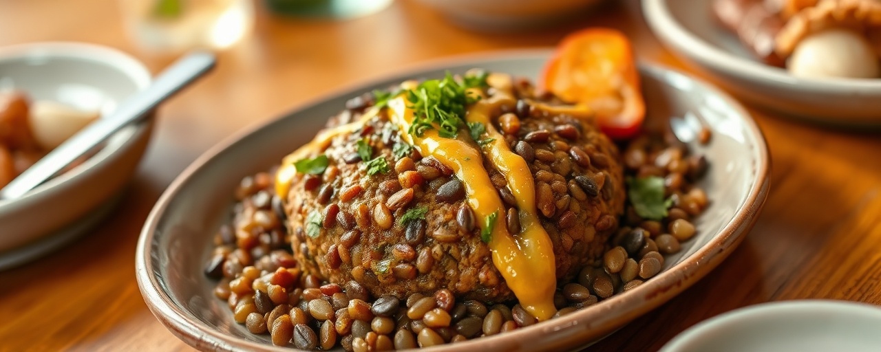 Lahmet Raddad'at Ma' Galangal Tahini (Fermented Lentil Kofta with Galangal Tahini Drizzle)