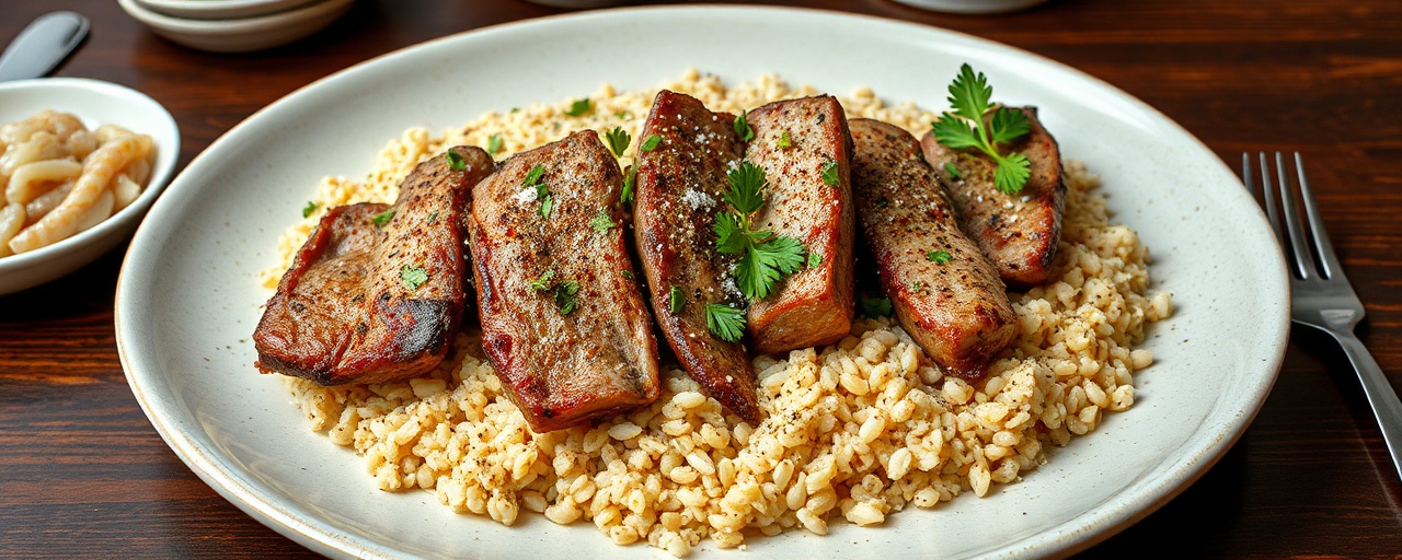 Lebanese Fermented Duck Awarma with Freekeh Pilaf and Sumac Pickled Onions