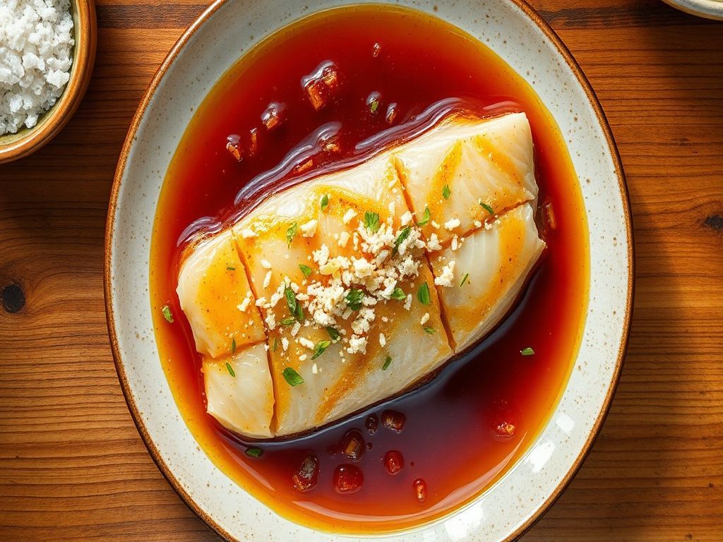 Lemongrass Cured Cod with Ginger-Shaoxing Dressing