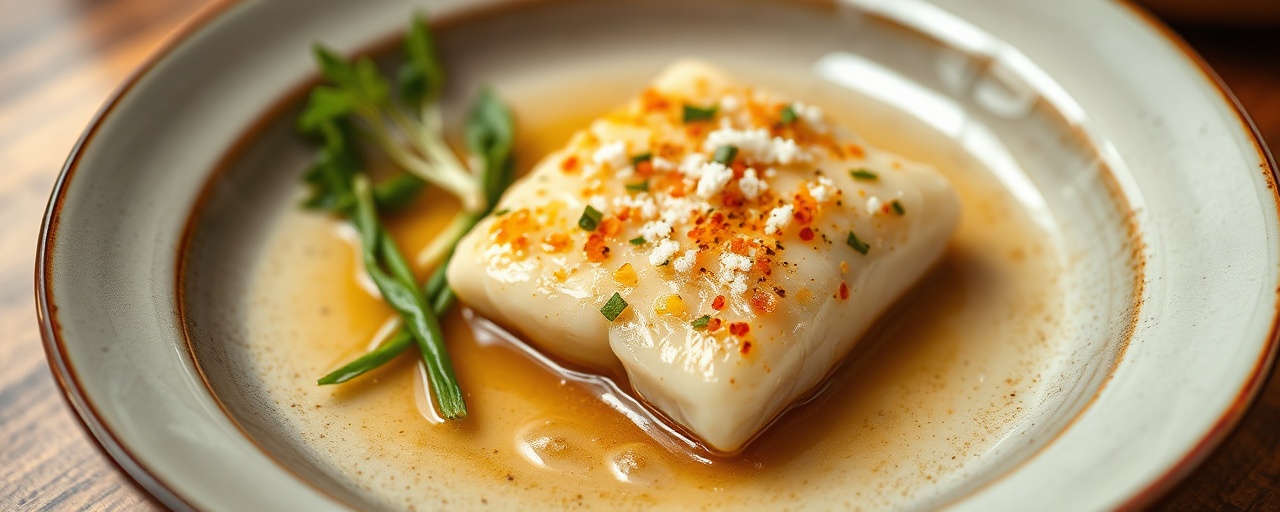 Lemongrass Cured Cod with Ginger-Shaoxing Dressing