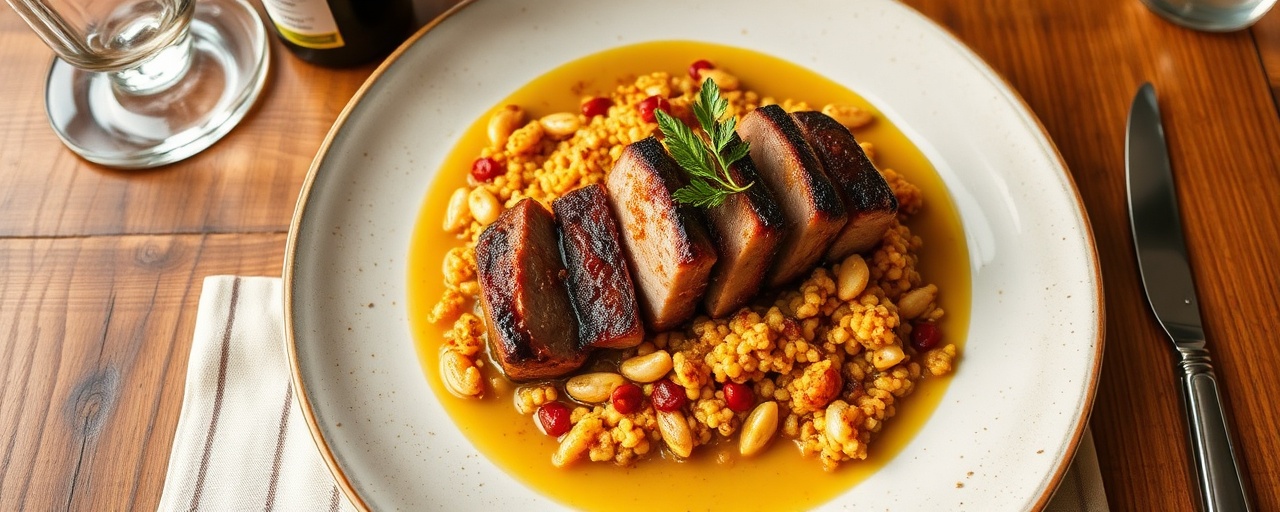 Lombinho de Porco Sous-Vide com Migas de Açafrão