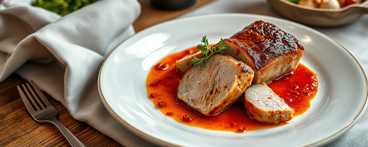 Lombo de Porco Sous-Vide com Harissa e Molho de Ameixa