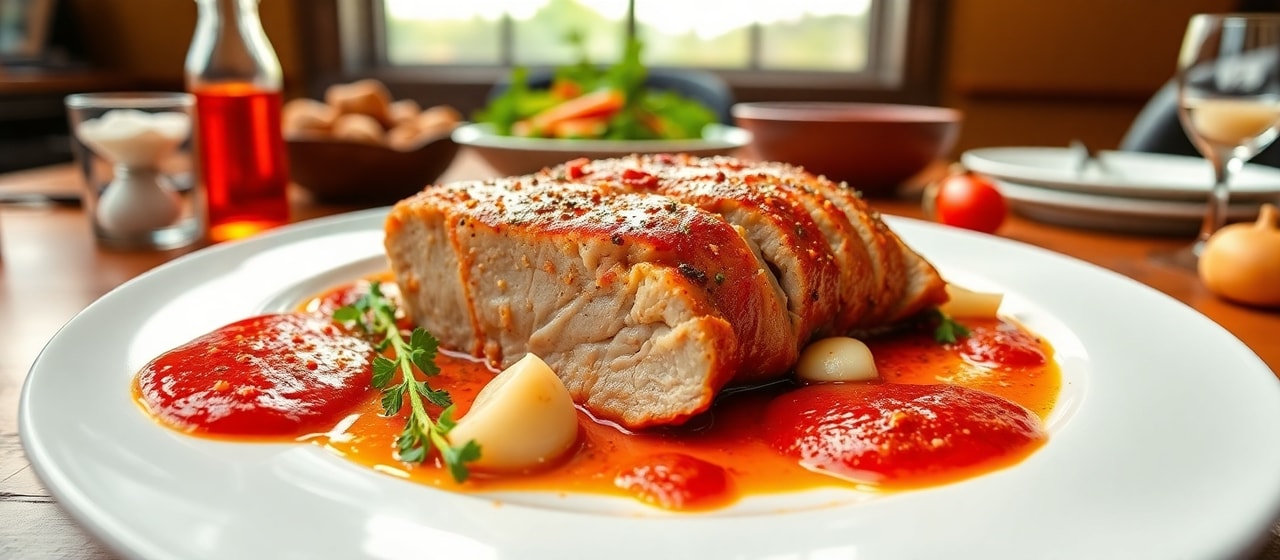 Lombo de Porco Sous-Vide com Harissa e Molho de Ameixa