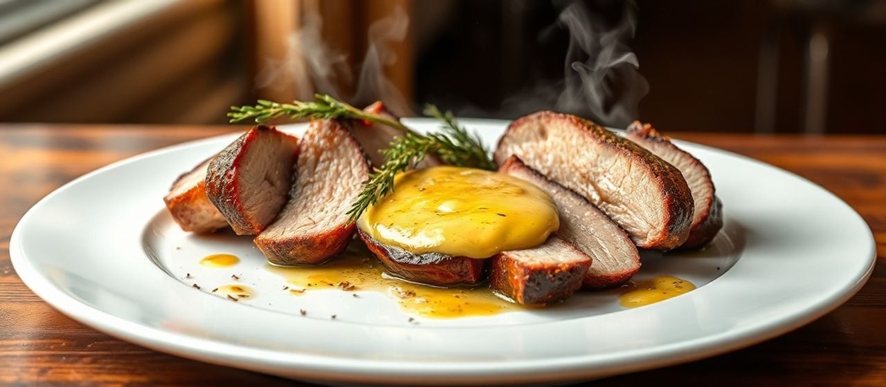 Magret de Canard Rôti au Feu, Herbes de Provence et Vinaigrette Crémeuse au Tahini