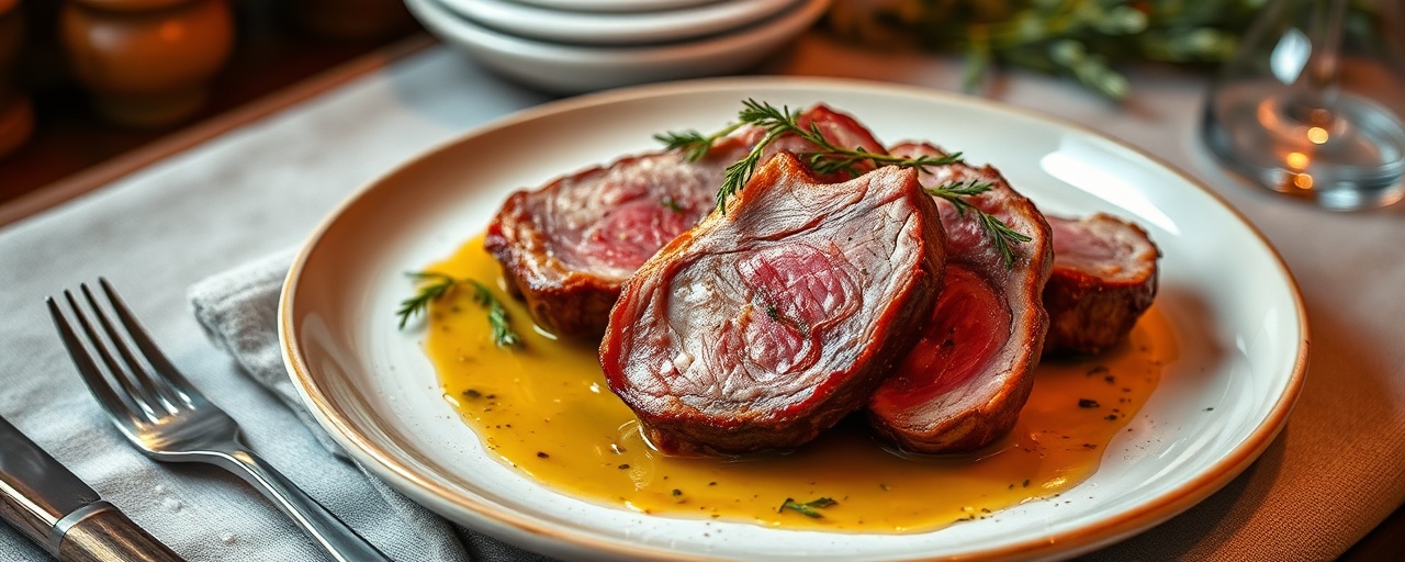 Magret de Canard Rôti au Feu, Herbes de Provence et Vinaigrette Crémeuse au Tahini