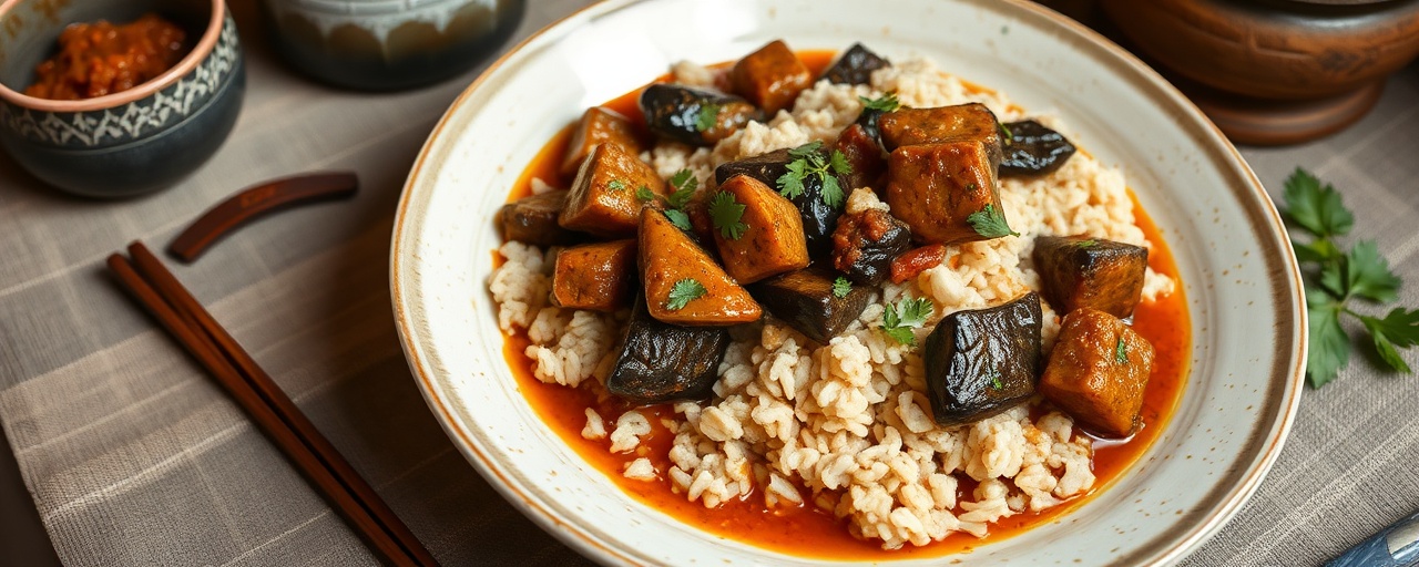 Malaysian Braised Tempeh and Eggplant in Sambal