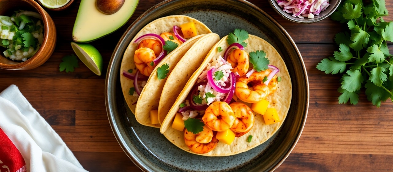 Mango Habanero Shrimp Tacos with Cilantro Lime Slaw