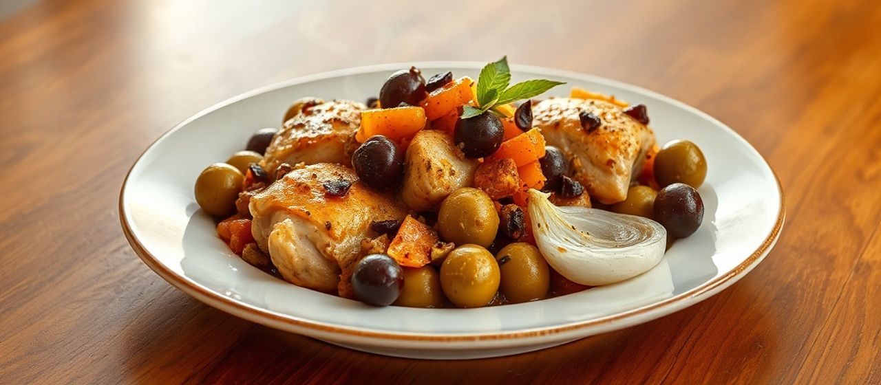 Marinated Preserved Lemon Chicken with Olives and Root Vegetables