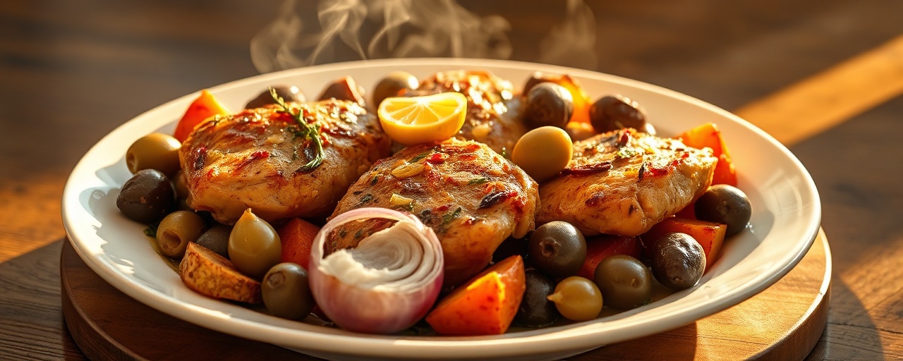 Marinated Preserved Lemon Chicken with Olives and Root Vegetables