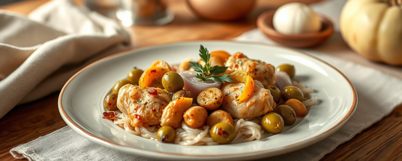 Marinated Preserved Lemon Chicken with Olives and Root Vegetables