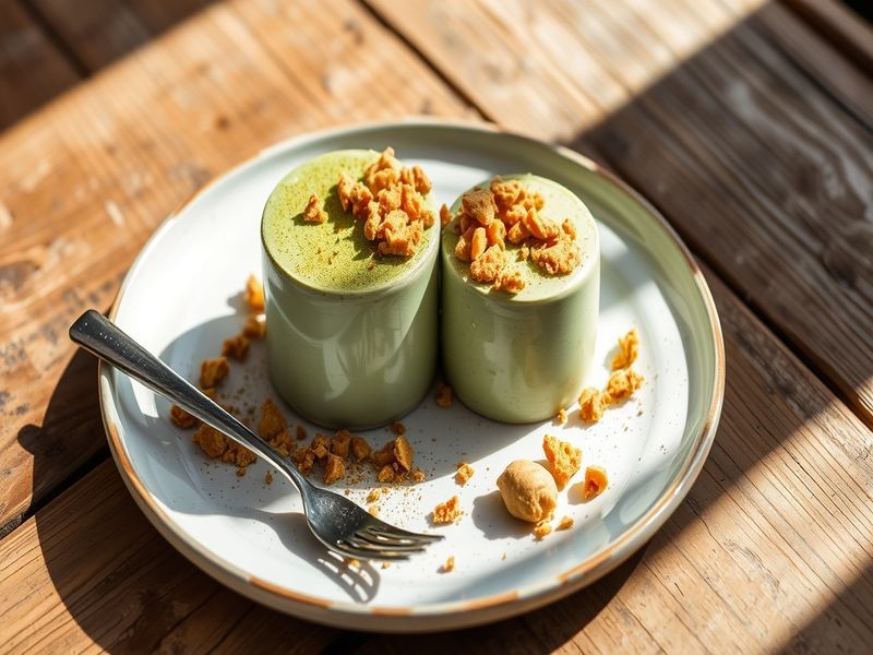 Matcha and White Chocolate Mousse with Ginger Snap Crumble