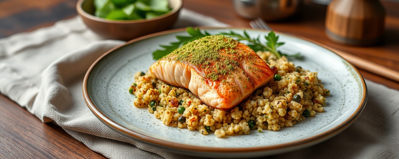 Matcha-Crusted Salmon with Sesame-Ginger Quinoa