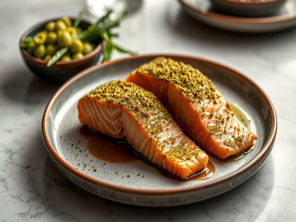 Matcha-Crusted Salmon with Yuzu Glaze and Edamame Puree