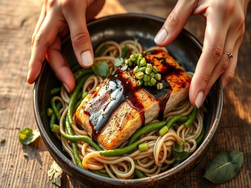 Matcha Glazed Salmon with Edamame and Soba Noodle Salad