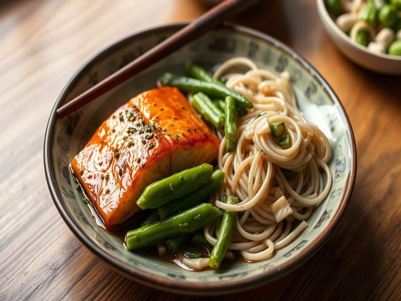 Matcha Glazed Salmon with Edamame and Soba Noodle Salad