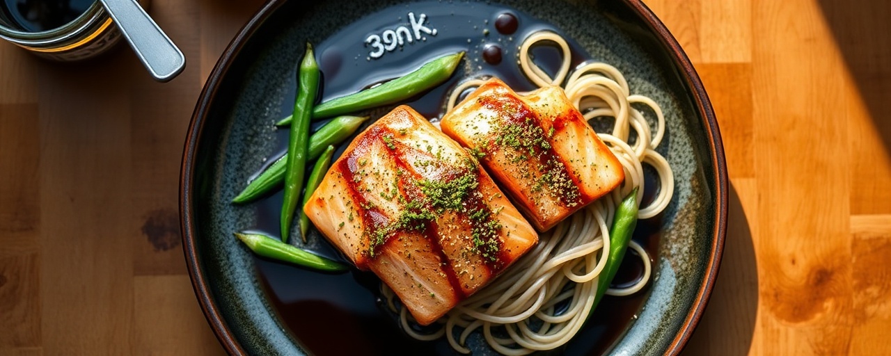 Matcha Glazed Salmon with Edamame and Soba Noodle Salad