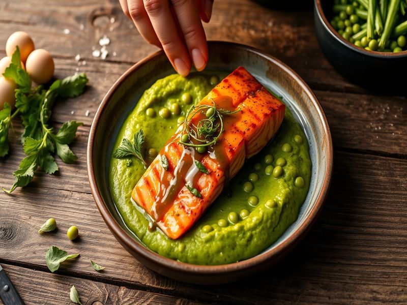 Matcha Glazed Salmon with Edamame Puree