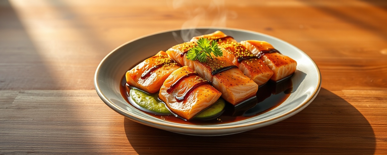 Matcha Glazed Salmon with Edamame Puree