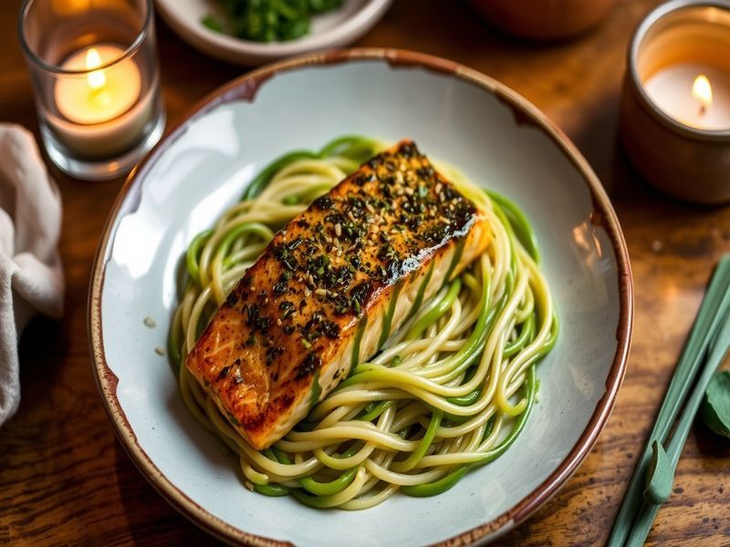 Matcha-Glazed Salmon with Sesame Udon Noodles