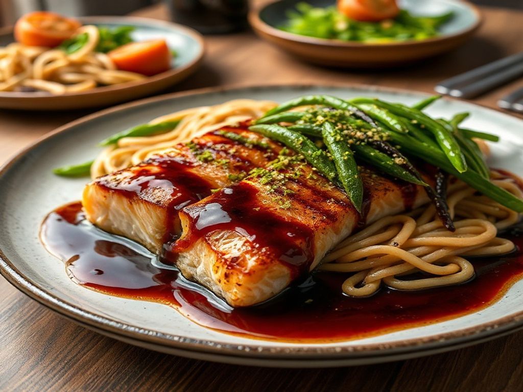 Matcha Glazed Salmon with Soba and Edamame Salad