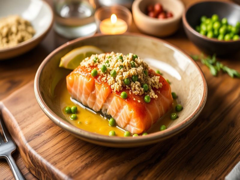 Matcha Salmon with Wasabi Pea Crumble