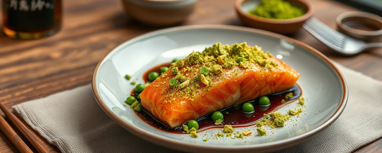 Matcha Salmon with Wasabi Pea Crumble