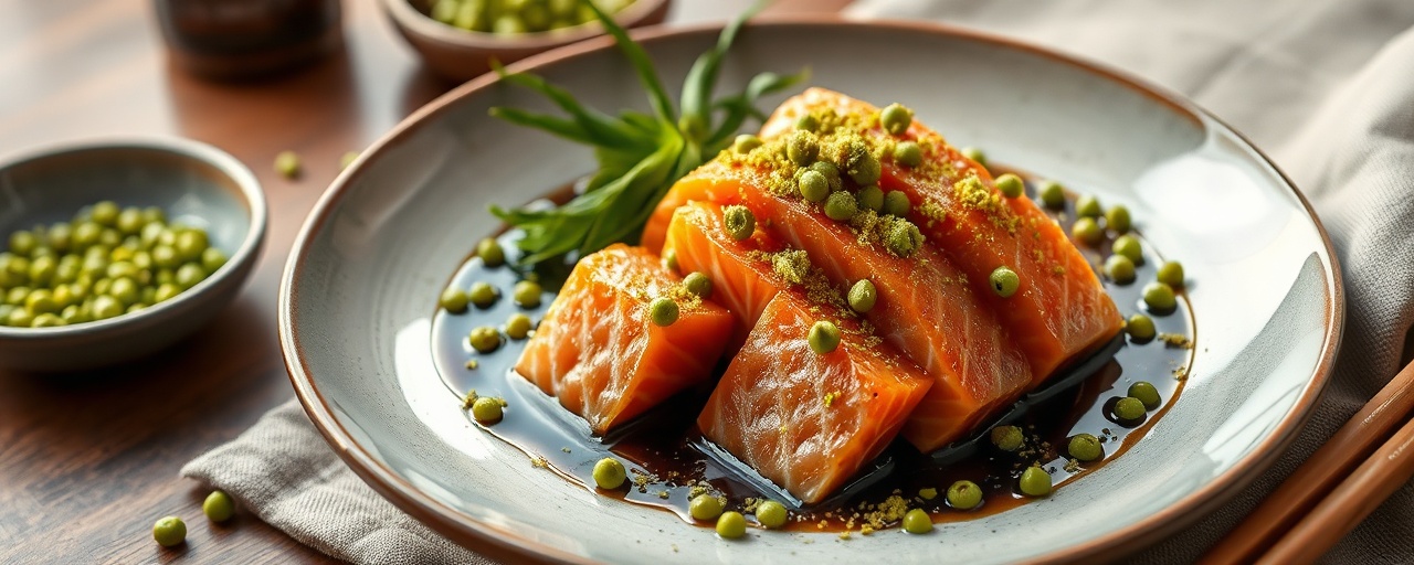 Matcha Salmon with Wasabi Pea Crumble