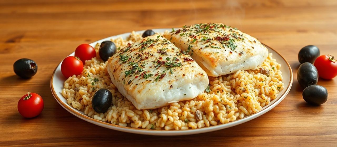 Mediterranean Baked Cod with Lemon-Herb Orzo