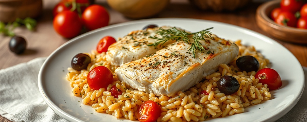 Mediterranean Baked Cod with Lemon-Herb Orzo