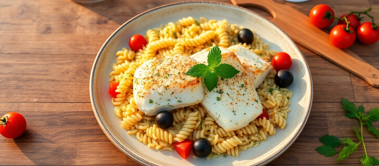 Mediterranean Baked Cod with Lemon-Herb Orzo