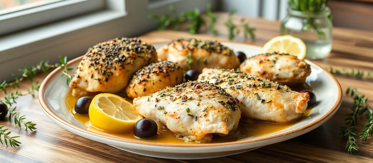 Mediterranean Herb-Crusted Chicken Thighs with Lemon and Olives