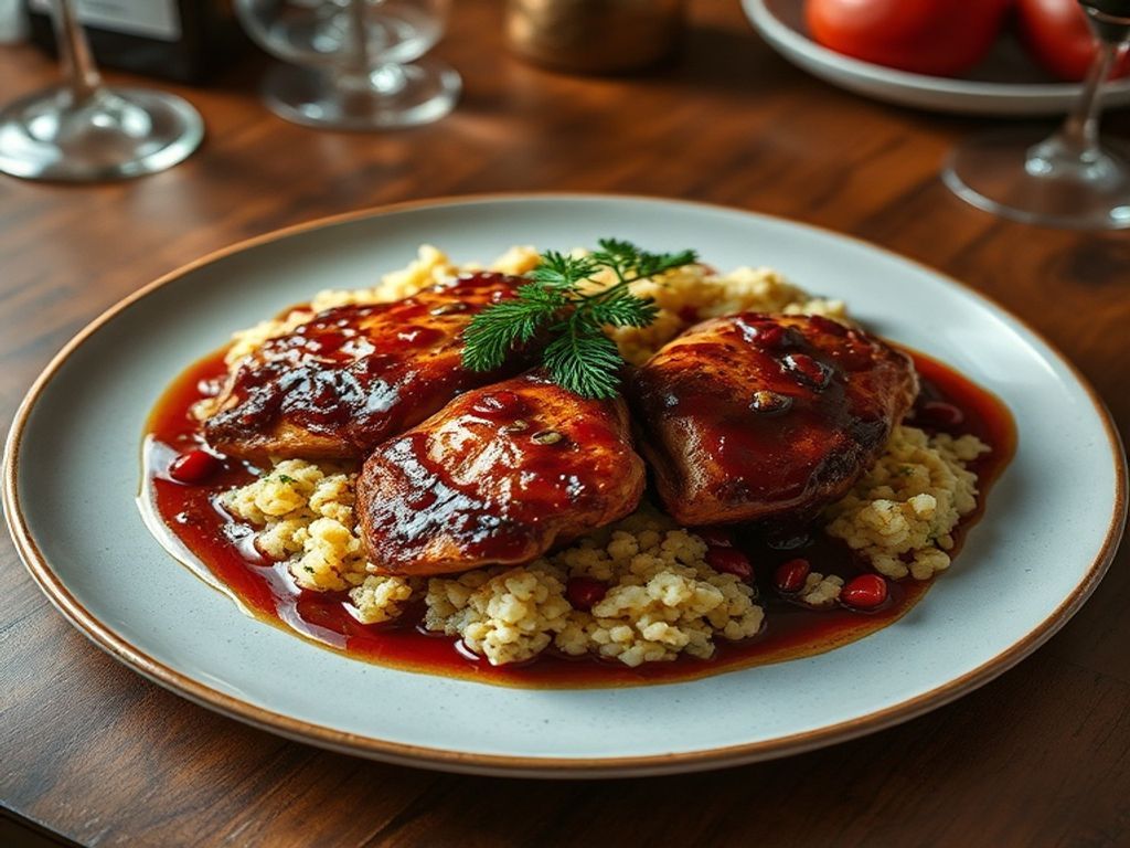 Mediterranean Pomegranate-Glazed Chicken with Lemon-Herb Couscous