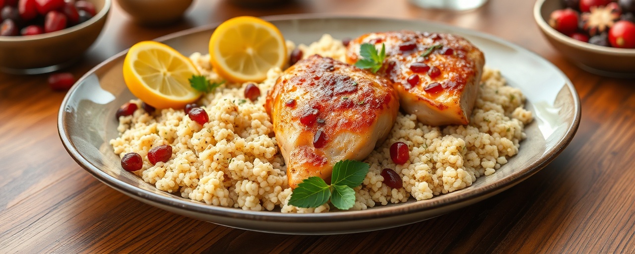 Mediterranean Pomegranate-Glazed Chicken with Lemon-Herb Couscous