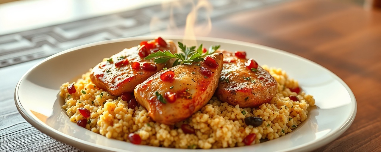Mediterranean Pomegranate-Glazed Chicken with Lemon-Herb Couscous