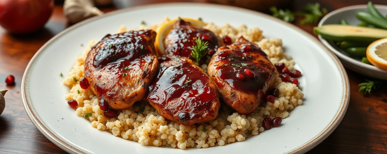 Mediterranean Pomegranate-Glazed Chicken with Lemon-Herb Couscous