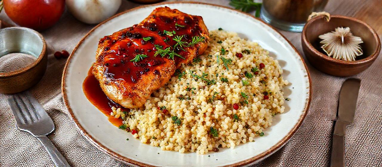 Mediterranean Pomegranate-Glazed Chicken with Lemon-Herb Couscous