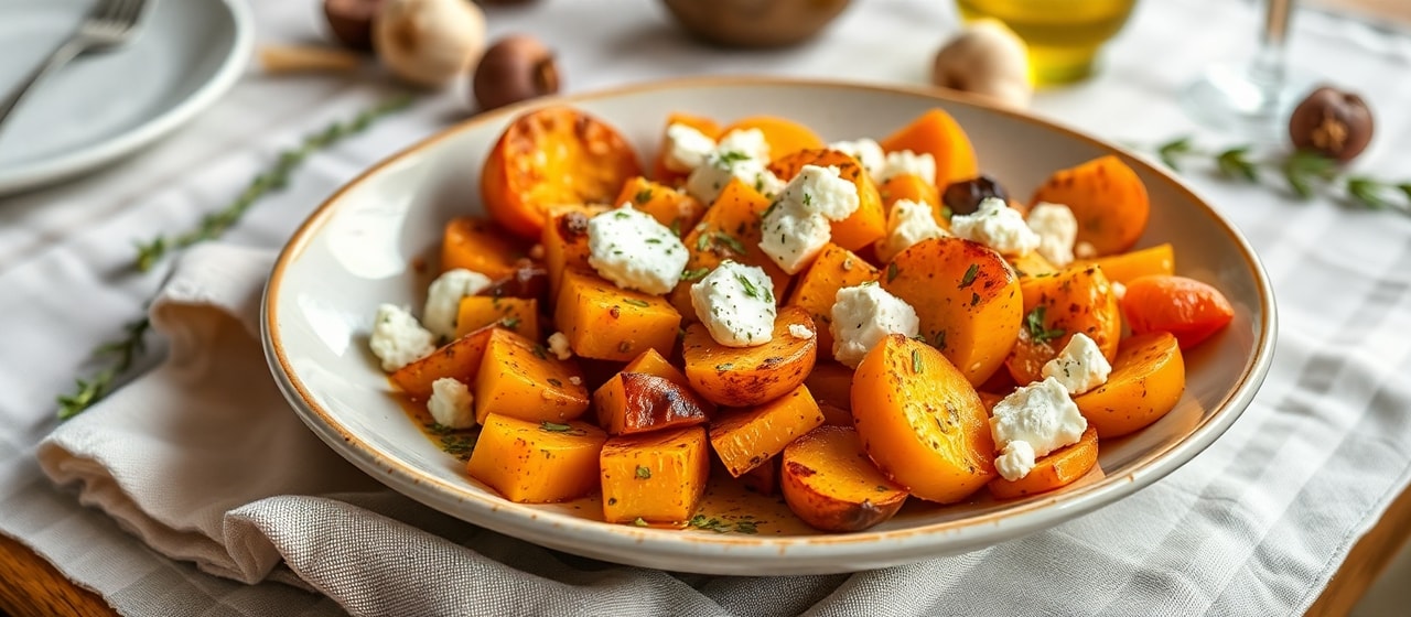 Mediterranean Roasted Butternut Squash with Herbs and Feta
