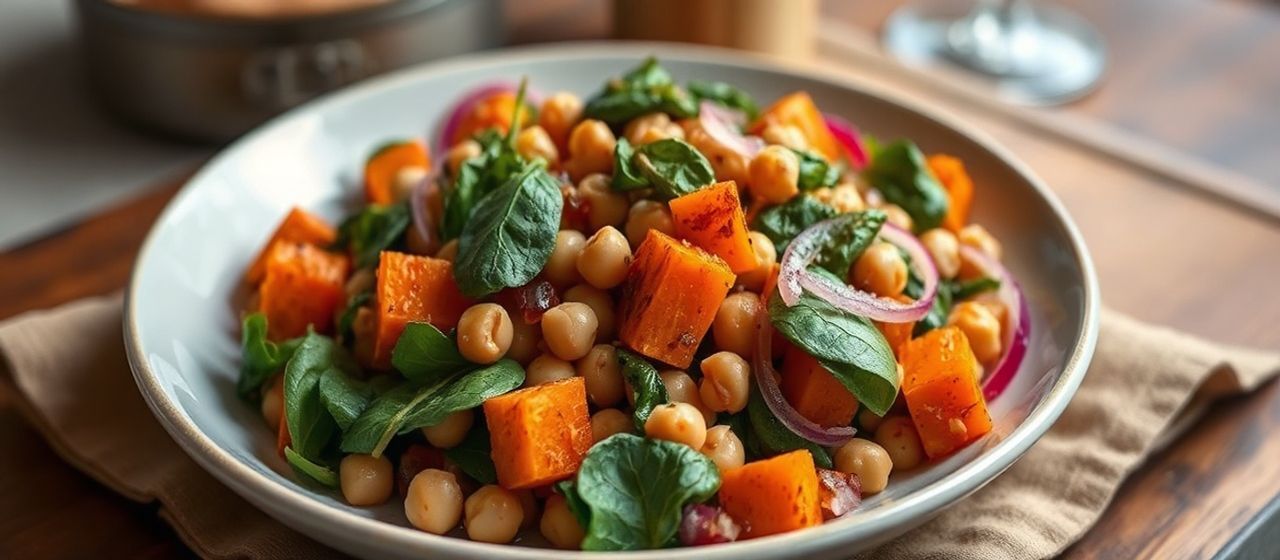 Mediterranean Steamed Sweet Potato and Chickpea Salad