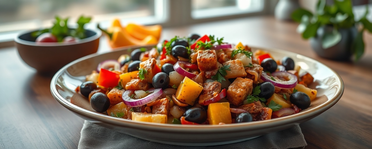 Mediterranean Wok-Tossed Jackfruit with Kalamata Olives and Herbs