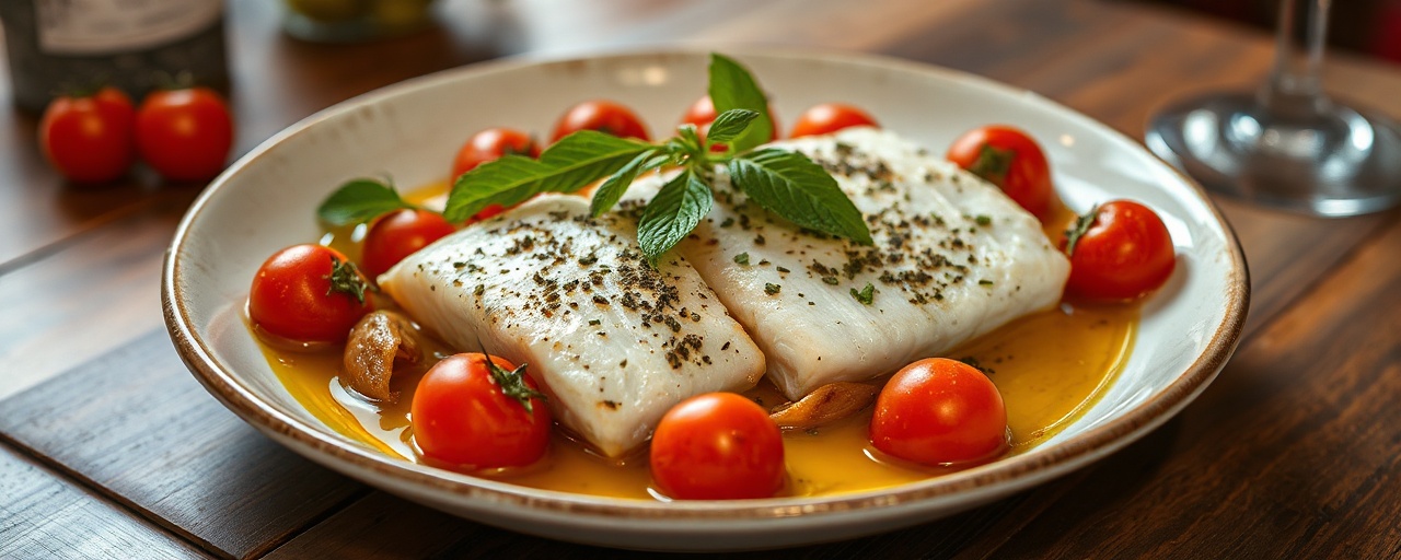 Merluzzo al Vapore con Pomodorini, Basilico e un Tocco di Cocco