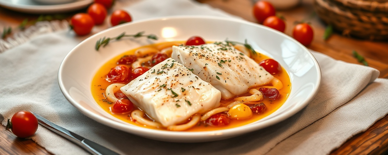 Merluzzo al Vapore con Salsa Affumicata (Steamed Cod with Smoky Tomato Sauce)