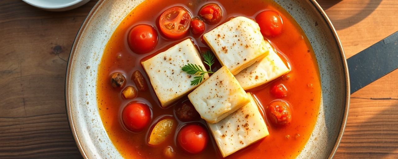 Merluzzo in Brodo di Pomodoro e un Tocco di Tamarindo