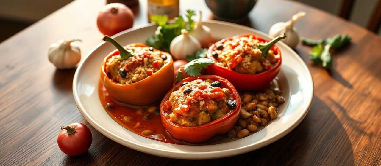 Mexican Spicy Chicken and Black Bean Stuffed Bell Peppers