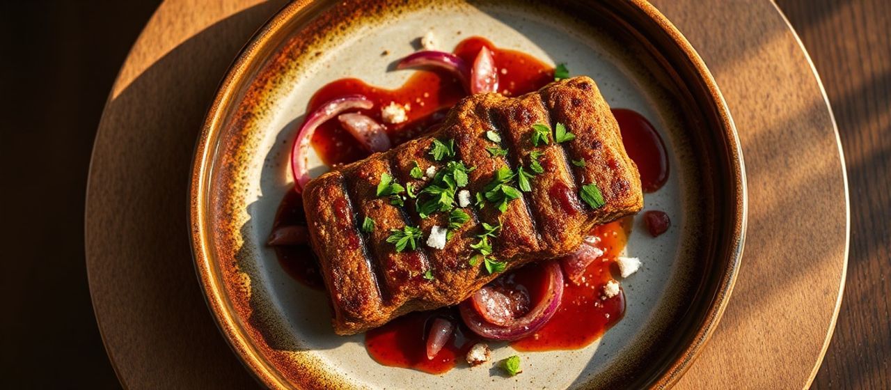 M'faraket Koussa with Fermented Sumac Onions and Pomegranate Dressing