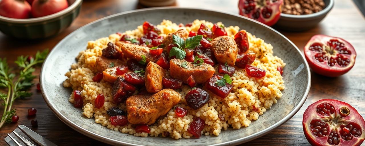 Middle Eastern Pomegranate Chicken Stir-fry with Spiced Couscous