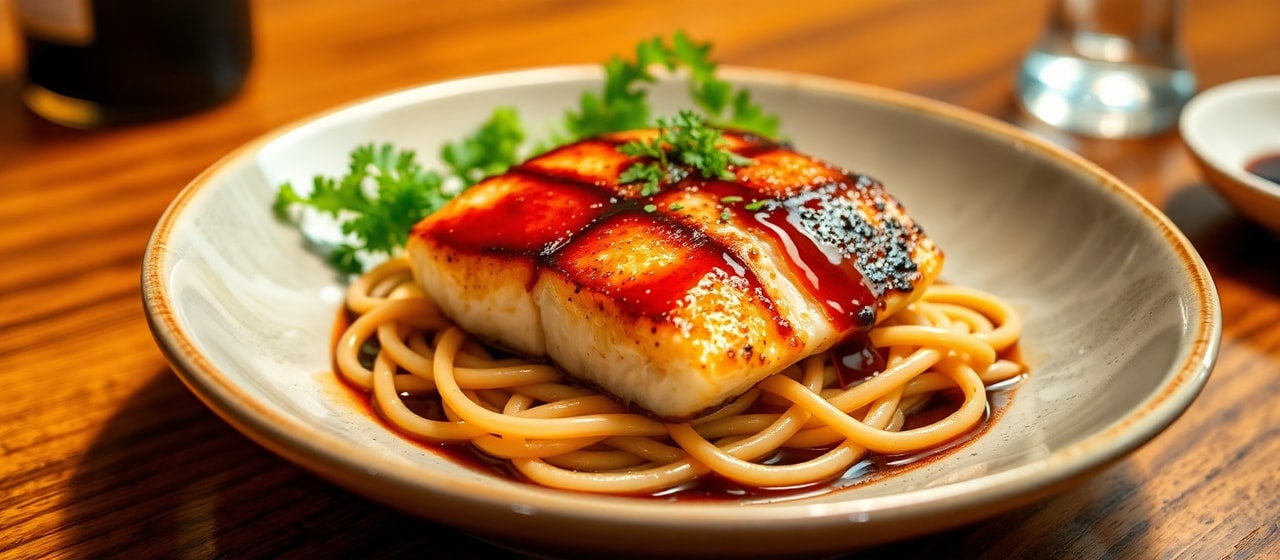 Miso Glazed Black Cod with Soba Noodles
