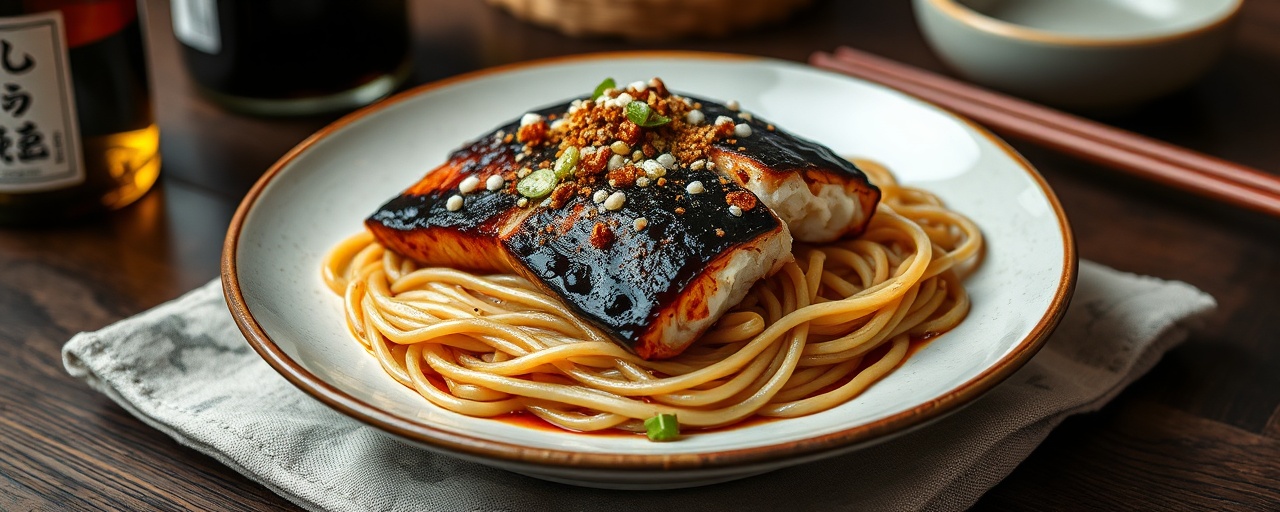 Miso Glazed Black Cod with Soba Noodles