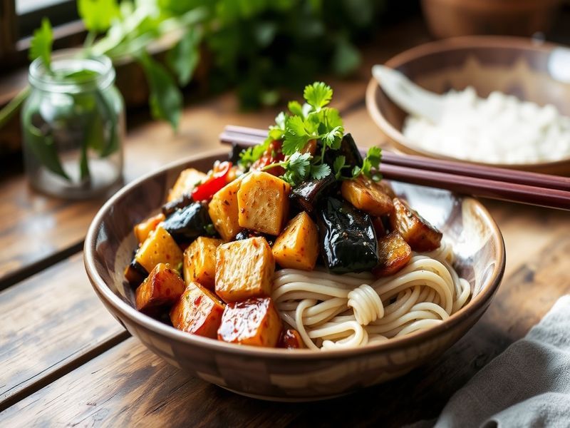 Miso Glazed Eggplant and Tofu Stir-fry with Udon Noodles
