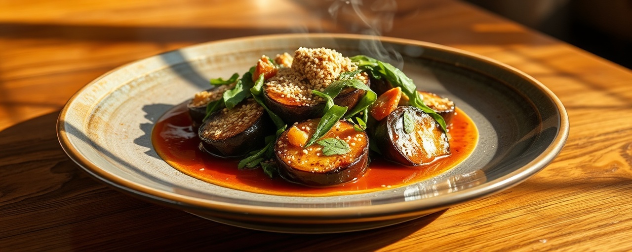 Miso Glazed Eggplant with Sesame Spinach