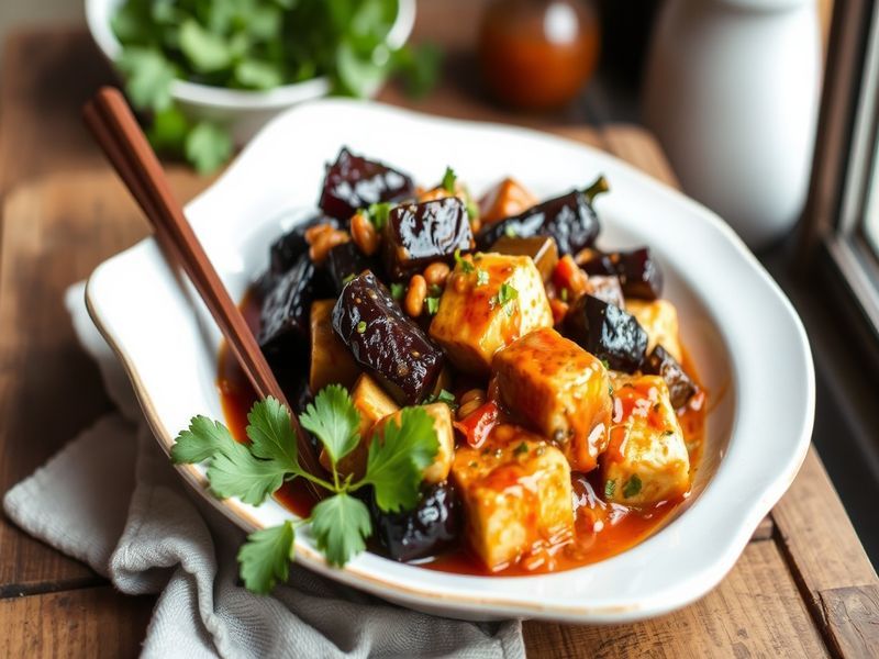 Miso-Glazed Eggplant with Spicy Peanut Tofu